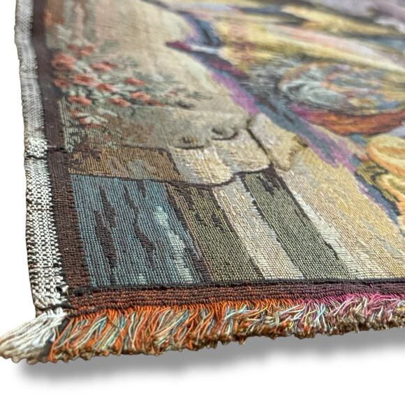 VTG Antique Moonlight Serenade Belgian Tapestry Wall Hanging Rococo 38” X 20” - Picture 12 of 16